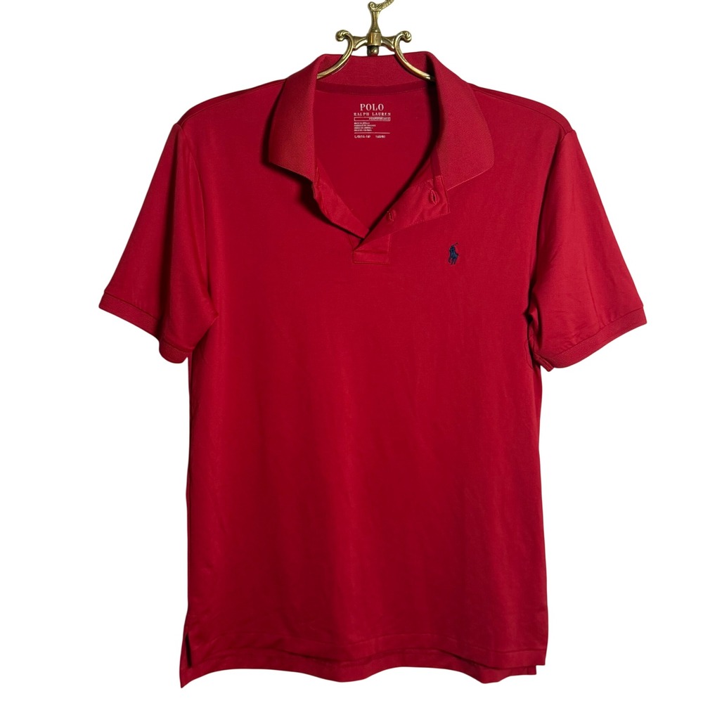 Polo Ralph Lauren Boys Red Performance Short Sleeve Polo Shirt Size L 14-16
